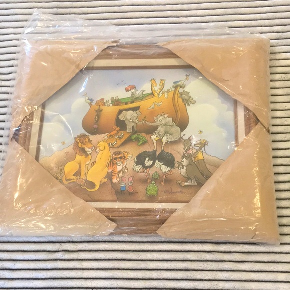 Noah’s Ark Canvas Painting Wood Frame Nursery Kids Room Wall Art - Picture 10 of 16